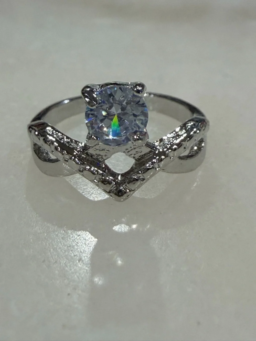 Artisan Silver Twisted Halo Ring with Blue Cubic Zirconia Stone Size 7